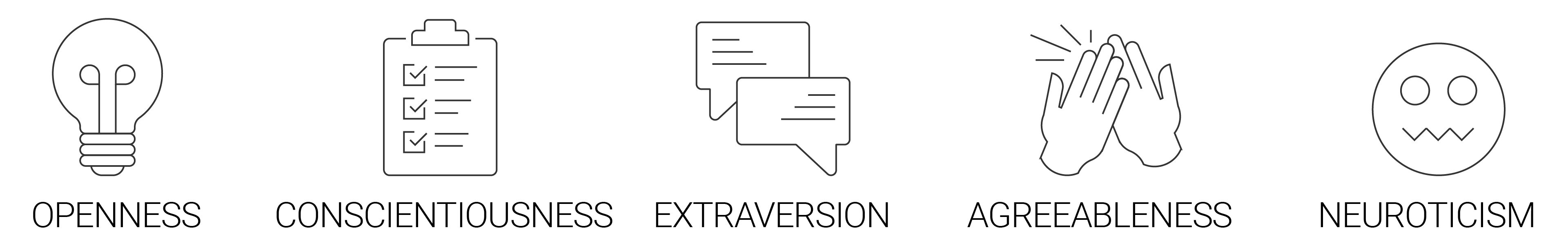 5 Personality types - Openess, Concientiousness, Extraversion, Agreeableness and Neuroticism